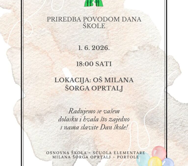 Pozivnica na priredbu povodom Dana škole 1.6.2026.